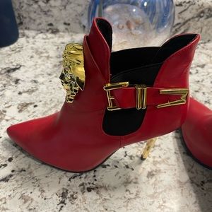 Versace Red Leather Medusa Head Booties 